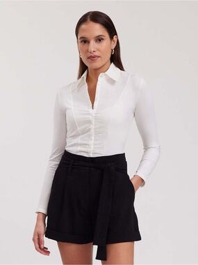 Anne Fontaine Clodie Shirt, White Pleated Cotton Shirt, Size 42/ US 10